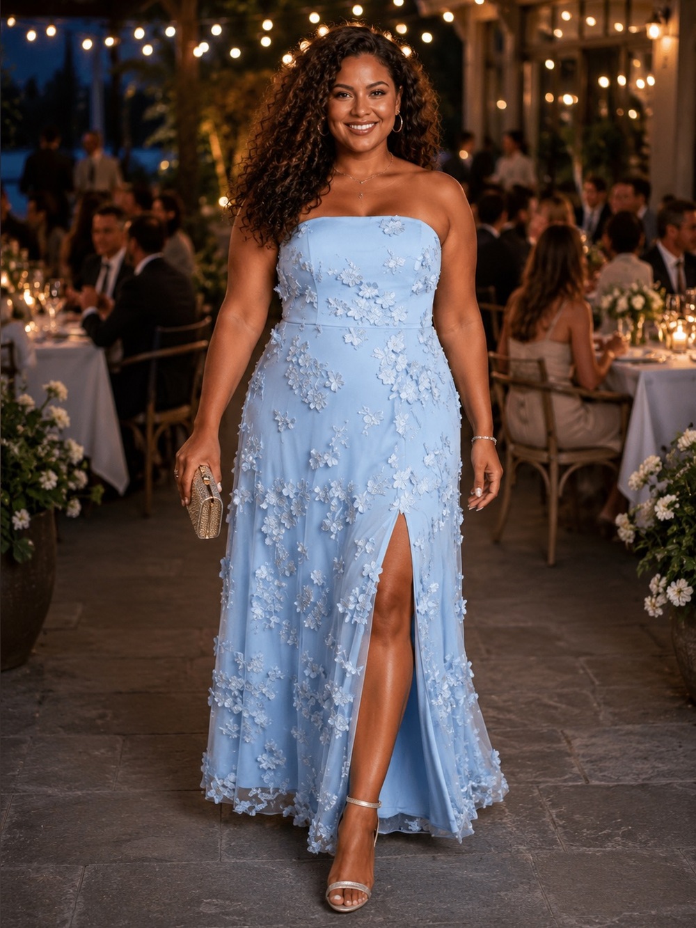 NWT Lulu's Powder Blue 3D Floral Embroidered Maxi Dress Size XL=14/16